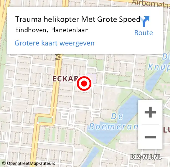 Locatie op kaart van de 112 melding: Trauma helikopter Met Grote Spoed Naar Eindhoven, Planetenlaan op 17 oktober 2023 01:26