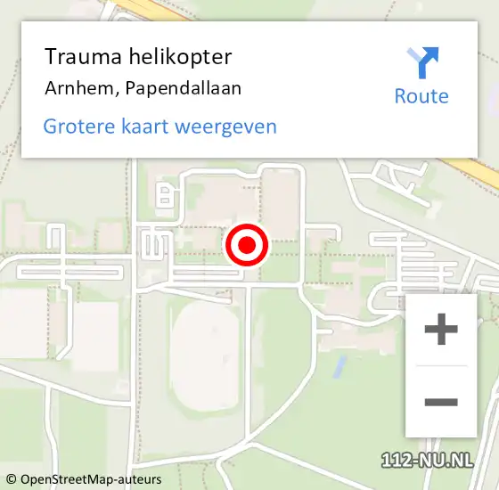 Locatie op kaart van de 112 melding: Trauma helikopter Arnhem, Papendallaan op 17 oktober 2023 01:43
