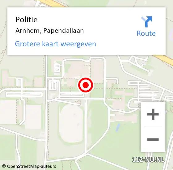 Locatie op kaart van de 112 melding: Politie Arnhem, Papendallaan op 17 oktober 2023 01:44
