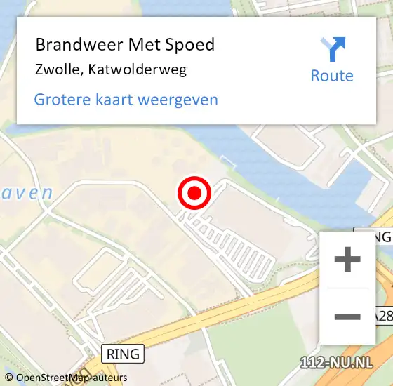 Locatie op kaart van de 112 melding: Brandweer Met Spoed Naar Zwolle, Katwolderweg op 17 oktober 2023 01:48