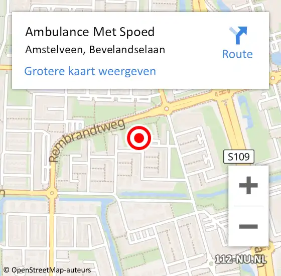 Locatie op kaart van de 112 melding: Ambulance Met Spoed Naar Amstelveen, Bevelandselaan op 17 oktober 2023 02:11