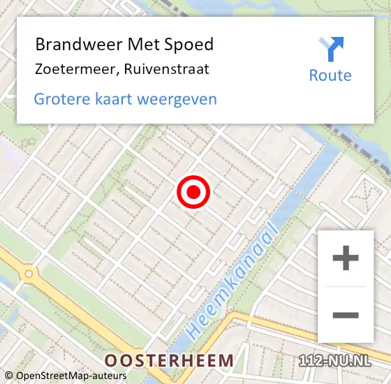 Locatie op kaart van de 112 melding: Brandweer Met Spoed Naar Zoetermeer, Ruivenstraat op 17 oktober 2023 04:19