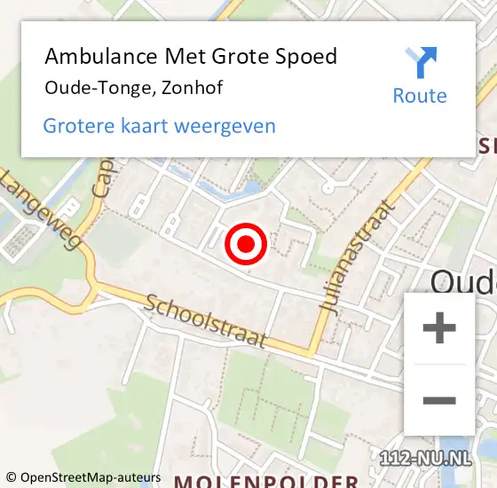 Locatie op kaart van de 112 melding: Ambulance Met Grote Spoed Naar Oude-Tonge, Zonhof op 17 oktober 2023 04:35