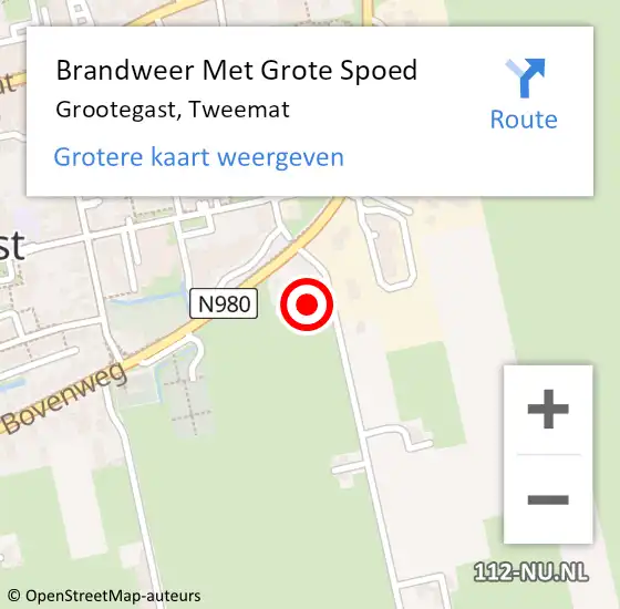 Locatie op kaart van de 112 melding: Brandweer Met Grote Spoed Naar Grootegast, Tweemat op 17 oktober 2023 05:46