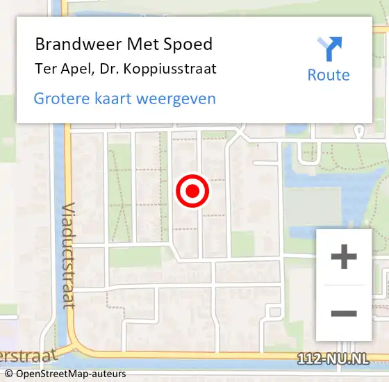 Locatie op kaart van de 112 melding: Brandweer Met Spoed Naar Ter Apel, Dr. Koppiusstraat op 17 oktober 2023 06:02