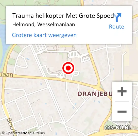 Locatie op kaart van de 112 melding: Trauma helikopter Met Grote Spoed Naar Helmond, Wesselmanlaan op 17 oktober 2023 06:56