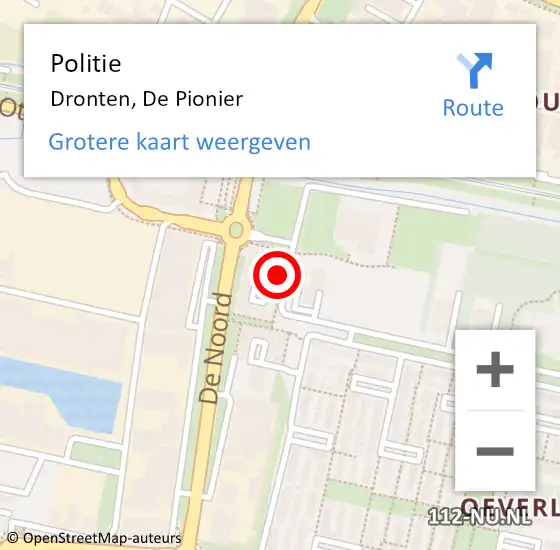 Locatie op kaart van de 112 melding: Politie Dronten, De Pionier op 17 oktober 2023 07:11