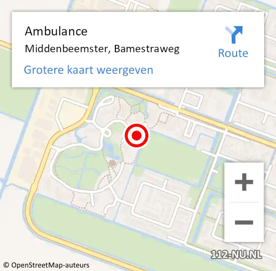 Locatie op kaart van de 112 melding: Ambulance Middenbeemster, Bamestraweg op 17 oktober 2023 07:19