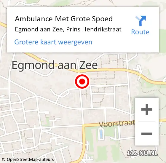 Locatie op kaart van de 112 melding: Ambulance Met Grote Spoed Naar Egmond aan Zee, Prins Hendrikstraat op 11 september 2014 20:22