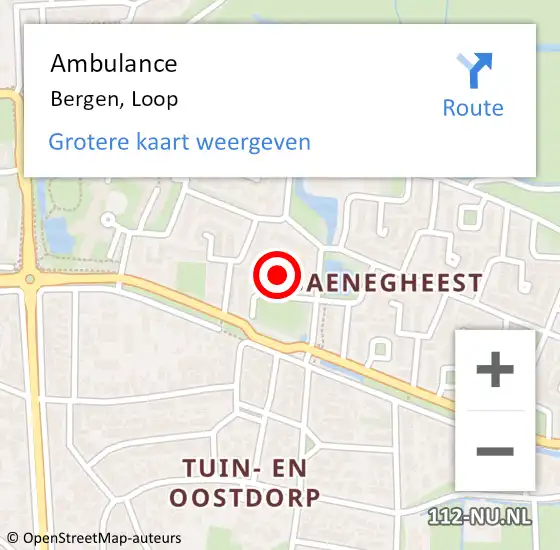 Locatie op kaart van de 112 melding: Ambulance Bergen, Loop op 17 oktober 2023 07:58