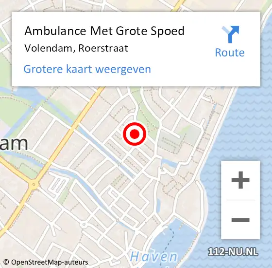 Locatie op kaart van de 112 melding: Ambulance Met Grote Spoed Naar Volendam, Roerstraat op 17 oktober 2023 08:24