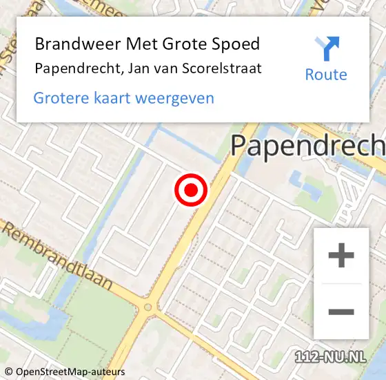 Locatie op kaart van de 112 melding: Brandweer Met Grote Spoed Naar Papendrecht, Jan van Scorelstraat op 17 oktober 2023 08:32