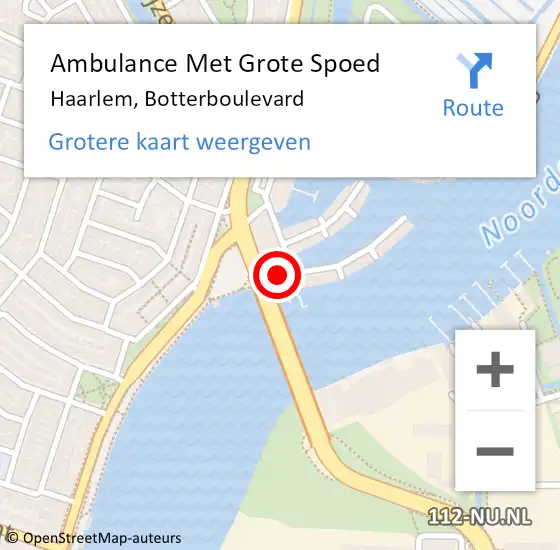 Locatie op kaart van de 112 melding: Ambulance Met Grote Spoed Naar Haarlem, Botterboulevard op 17 oktober 2023 08:34