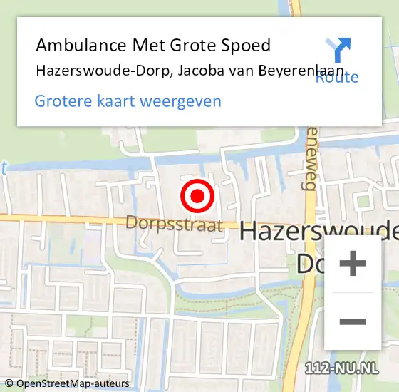 Locatie op kaart van de 112 melding: Ambulance Met Grote Spoed Naar Hazerswoude-Dorp, Jacoba van Beyerenlaan op 17 oktober 2023 08:42