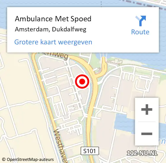 Locatie op kaart van de 112 melding: Ambulance Met Spoed Naar Amsterdam, Dukdalfweg op 17 oktober 2023 08:43