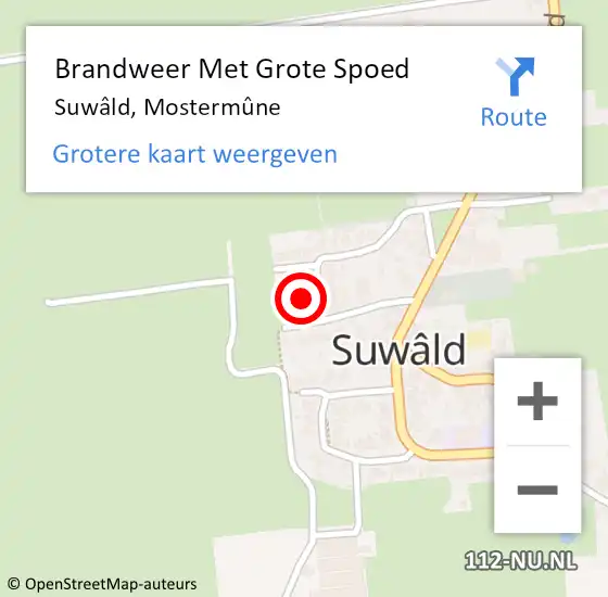 Locatie op kaart van de 112 melding: Brandweer Met Grote Spoed Naar Suwâld, Mostermûne op 17 oktober 2023 09:27