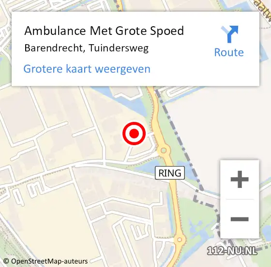 Locatie op kaart van de 112 melding: Ambulance Met Grote Spoed Naar Barendrecht, Tuindersweg op 17 oktober 2023 09:31