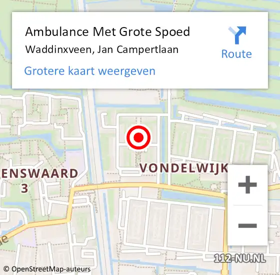 Locatie op kaart van de 112 melding: Ambulance Met Grote Spoed Naar Waddinxveen, Jan Campertlaan op 17 oktober 2023 09:45