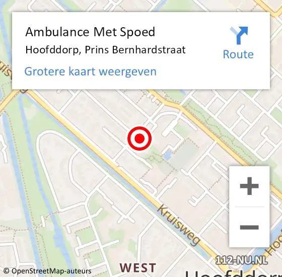 Locatie op kaart van de 112 melding: Ambulance Met Spoed Naar Hoofddorp, Prins Bernhardstraat op 17 oktober 2023 09:52