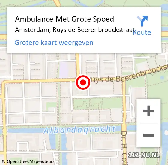Locatie op kaart van de 112 melding: Ambulance Met Grote Spoed Naar Amsterdam, Ruys de Beerenbrouckstraat op 17 oktober 2023 10:09