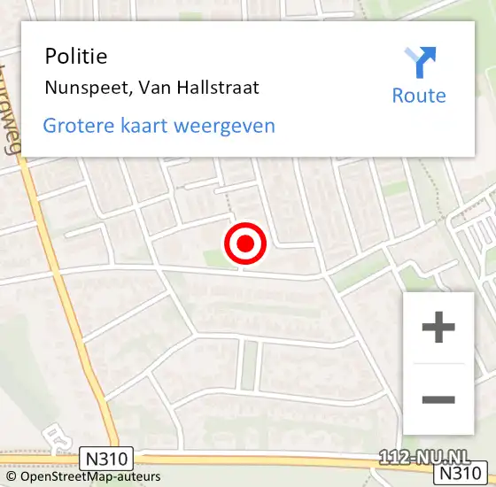 Locatie op kaart van de 112 melding: Politie Nunspeet, Van Hallstraat op 17 oktober 2023 10:18