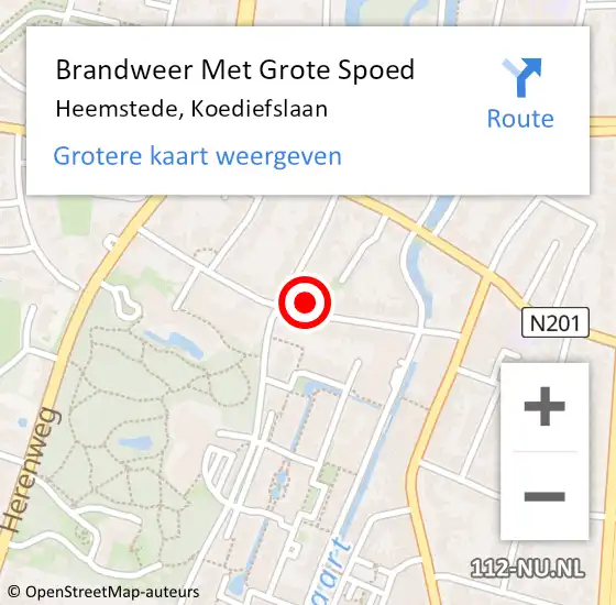 Locatie op kaart van de 112 melding: Brandweer Met Grote Spoed Naar Heemstede, Koediefslaan op 17 oktober 2023 10:42