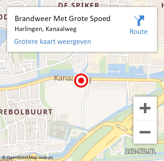 Locatie op kaart van de 112 melding: Brandweer Met Grote Spoed Naar Harlingen, Kanaalweg op 11 september 2014 20:50