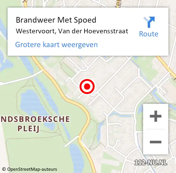 Locatie op kaart van de 112 melding: Brandweer Met Spoed Naar Westervoort, Van der Hoevensstraat op 17 oktober 2023 11:19