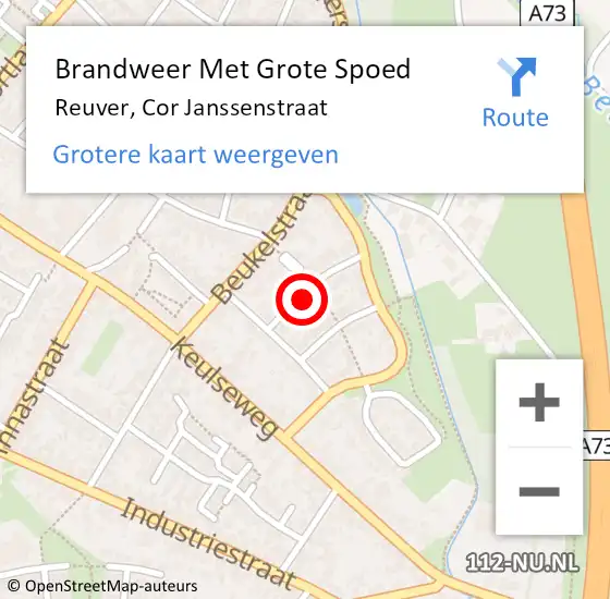 Locatie op kaart van de 112 melding: Brandweer Met Grote Spoed Naar Reuver, Cor Janssenstraat op 17 oktober 2023 11:33