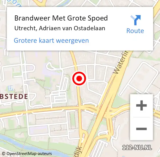 Locatie op kaart van de 112 melding: Brandweer Met Grote Spoed Naar Utrecht, Adriaen van Ostadelaan op 17 oktober 2023 11:33