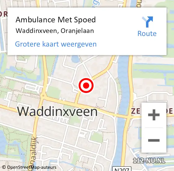 Locatie op kaart van de 112 melding: Ambulance Met Spoed Naar Waddinxveen, Oranjelaan op 17 oktober 2023 11:38