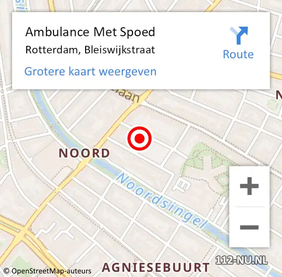 Locatie op kaart van de 112 melding: Ambulance Met Spoed Naar Rotterdam, Bleiswijkstraat op 17 oktober 2023 11:42