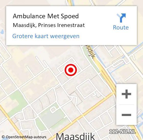 Locatie op kaart van de 112 melding: Ambulance Met Spoed Naar Maasdijk, Prinses Irenestraat op 17 oktober 2023 11:54