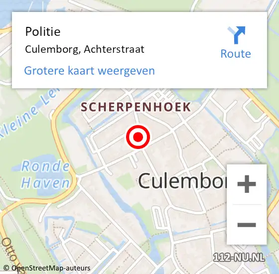 Locatie op kaart van de 112 melding: Politie Culemborg, Achterstraat op 17 oktober 2023 12:35