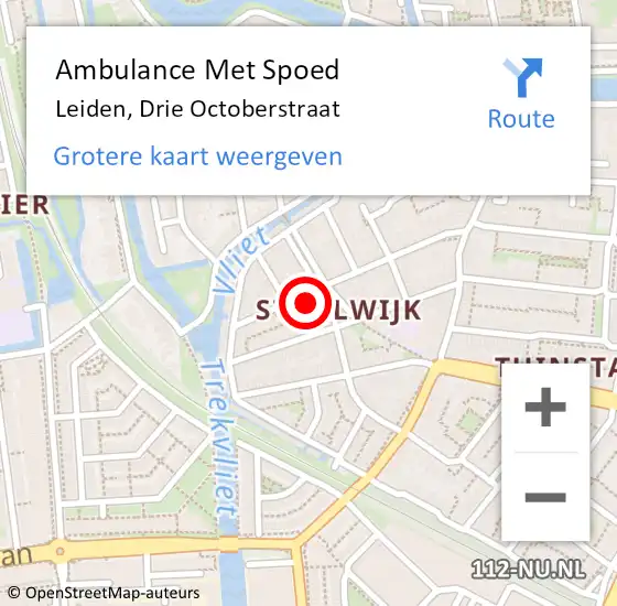 Locatie op kaart van de 112 melding: Ambulance Met Spoed Naar Leiden, Drie Octoberstraat op 17 oktober 2023 12:40