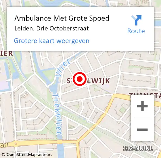 Locatie op kaart van de 112 melding: Ambulance Met Grote Spoed Naar Leiden, Drie Octoberstraat op 17 oktober 2023 12:40