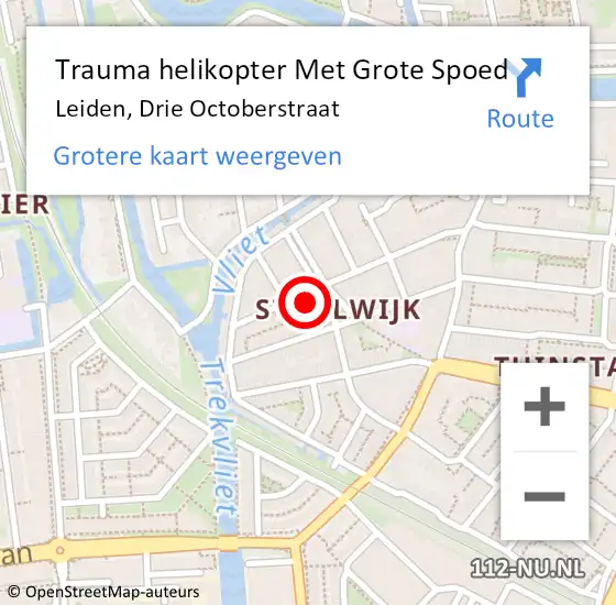 Locatie op kaart van de 112 melding: Trauma helikopter Met Grote Spoed Naar Leiden, Drie Octoberstraat op 17 oktober 2023 12:41