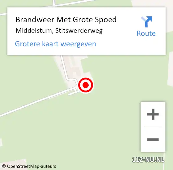 Locatie op kaart van de 112 melding: Brandweer Met Grote Spoed Naar Middelstum, Stitswerderweg op 17 oktober 2023 13:06