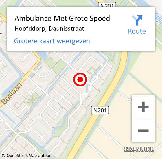 Locatie op kaart van de 112 melding: Ambulance Met Grote Spoed Naar Hoofddorp, Daunisstraat op 17 oktober 2023 13:55