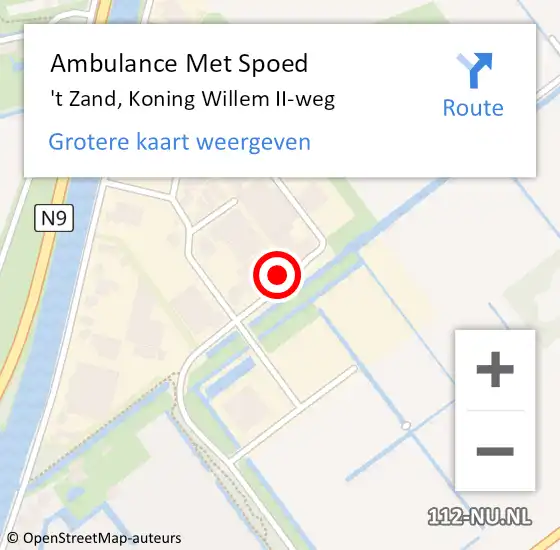 Locatie op kaart van de 112 melding: Ambulance Met Spoed Naar 't Zand, Koning Willem II-weg op 17 oktober 2023 14:02