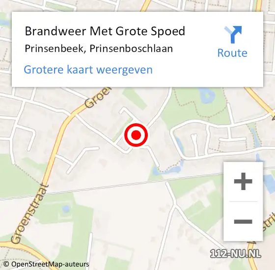 Locatie op kaart van de 112 melding: Brandweer Met Grote Spoed Naar Prinsenbeek, Prinsenboschlaan op 17 oktober 2023 14:02