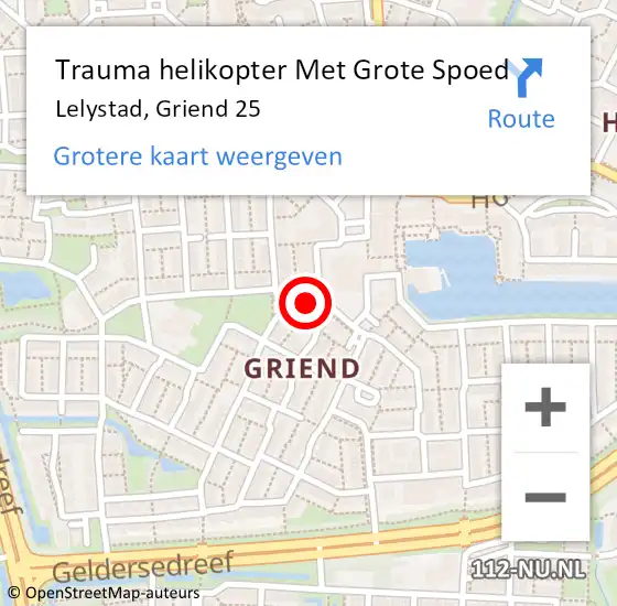 Locatie op kaart van de 112 melding: Trauma helikopter Met Grote Spoed Naar Lelystad, Griend 25 op 17 oktober 2023 14:18