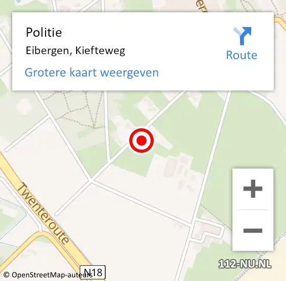 Locatie op kaart van de 112 melding: Politie Eibergen, Kiefteweg op 17 oktober 2023 14:20