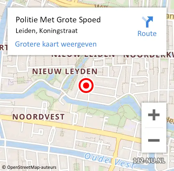 Locatie op kaart van de 112 melding: Politie Met Grote Spoed Naar Leiden, Koningstraat op 17 oktober 2023 14:39
