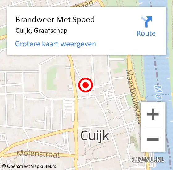 Locatie op kaart van de 112 melding: Brandweer Met Spoed Naar Cuijk, Graafschap op 17 oktober 2023 14:44