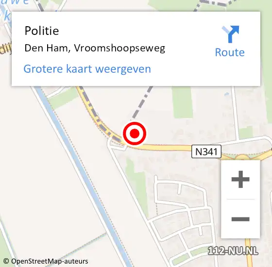 Locatie op kaart van de 112 melding: Politie Den Ham, Vroomshoopseweg op 17 oktober 2023 14:47