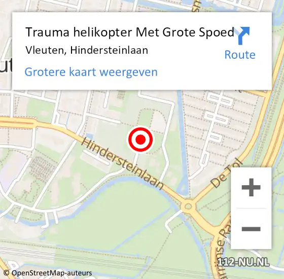 Locatie op kaart van de 112 melding: Trauma helikopter Met Grote Spoed Naar Vleuten, Hindersteinlaan op 17 oktober 2023 15:03