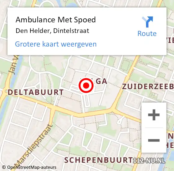 Locatie op kaart van de 112 melding: Ambulance Met Spoed Naar Den Helder, Dintelstraat op 17 oktober 2023 15:15