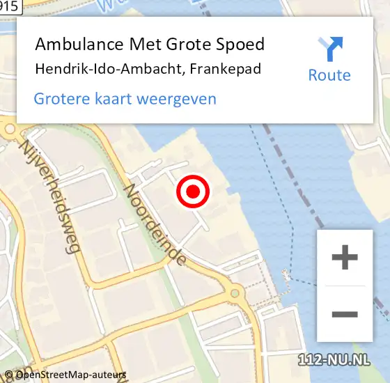 Locatie op kaart van de 112 melding: Ambulance Met Grote Spoed Naar Hendrik-Ido-Ambacht, Frankepad op 17 oktober 2023 15:17