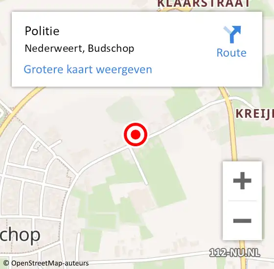 Locatie op kaart van de 112 melding: Politie Nederweert, Budschop op 17 oktober 2023 15:25